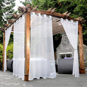BONZER front view of two white sheer panels showing elegant outdoor styling and quick install benefit