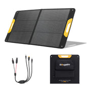 BougeRV front view of 100W foldable solar panel showing compact pack and benefit of portability