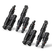 BougeRV front view of Y connector showing plug ends and benefits of fast installation