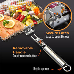 Braize close-up of perforated grid highlights even heat flow and grill marks