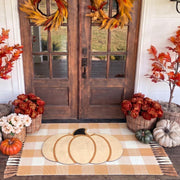 Breling beige checkered mat front view shows neutral style and welcoming entry