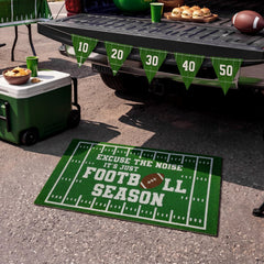Breling mat placed on porch during game day showing easy cleanup and durable outdoor use
