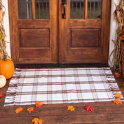 Breling front view beige plaid door mat shows inviting seasonal entry
