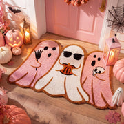 Breling front view of pink ghost doormat showing whole design and welcome appeal