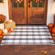 Breling porch rug front view showing plaid pattern and welcoming look