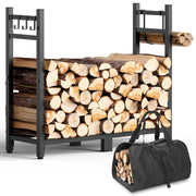 Brightown front view of 34-inch firewood rack showing capacity and finish