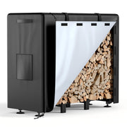 Brightown front view of 4ft firewood rack showing full capacity and neat storage benefit