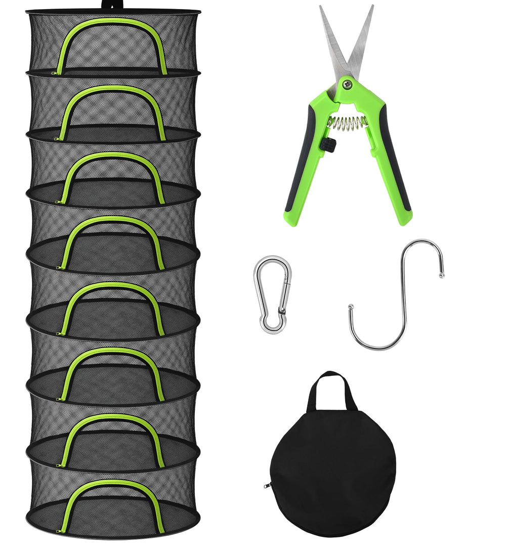 BRIVADO front view hanging dryer showing full 8 layers and space-saving benefit