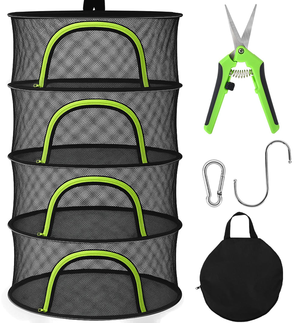 BRIVADO front view of 4-layer herb drying rack showing capacity and hanging hook benefit