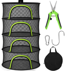 BRIVADO front view of 4-layer herb drying rack showing capacity and hanging hook benefit