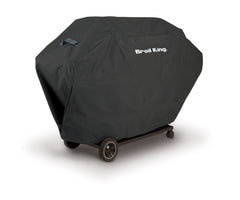 Broil King side profile showing tailored fit on 58-inch grill, prevents wind lift