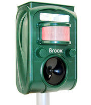 Broox front view showing speaker and sensor, protects garden perimeter