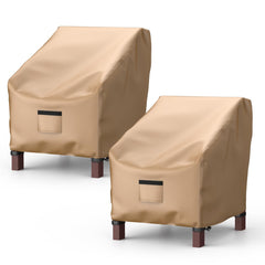 BROSYDA front view brown cover protecting a patio chair, shows full coverage benefit