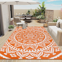 bsmathom front view orange rug shows vibrant reversible style and durable look
