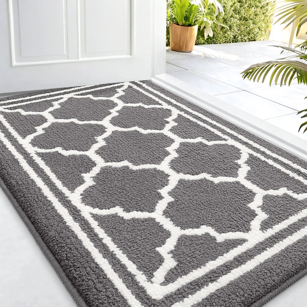 Buganda front view grey doormat shows pattern and clean look for entryways