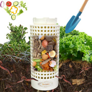 Bumaeu front view showing compact white worm farm and space-saving benefits