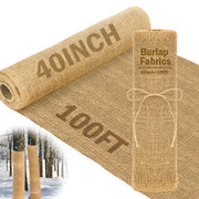 Buryeah burlap roll front view showing size and rustic finish, ideal for garden use