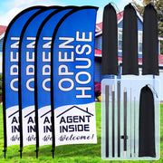 Buryeah front view open house flag showing bold blue design and visibility