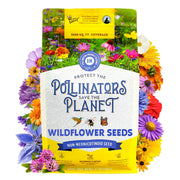 BUZZY front packaging showing 18-variety pollinator seed mix and benefits