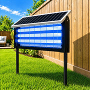 Calelin front view showing full unit and solar panel for reliable outdoor protection
