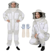 Calfca front view of white bee suit showing full coverage and pockets for easy access