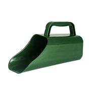 CALIDAKA front view of green soil scoop showing shape and mouth for precise filling