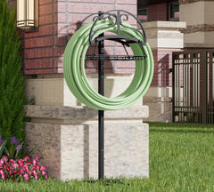 CALIDOLA front view of freestanding hose stand, tidy storage benefit
