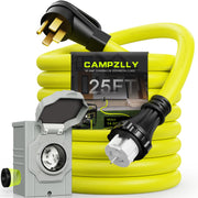 Campzlly front view of inlet box and cord showing durable exterior and easy access