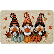 Capoda front view fall door mat showing pumpkins and gnome, festive entry charm