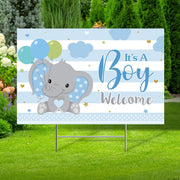 Capoda front view yard sign showing blue elephants and welcome message, eye-catching curb appeal