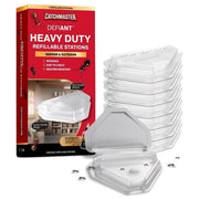Catchmaster Defiant front view pack showing eight covered stations and product durability