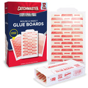 Catchmaster front packaging showing 12-count glue boards and product benefits