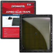 Catchmaster front packaging showing six jumbo glue traps and clear benefits