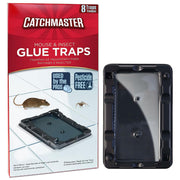 Catchmaster front packaging showing eight glue traps for easy indoor pest control