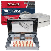 Catchmaster front view showing reusable metal multi-catch box and ready-to-use setup benefit
