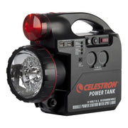 Celestron front panel showing ports and indicators for reliable telescope power
