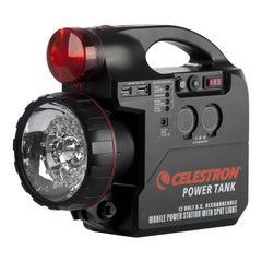 Celestron front panel showing ports and indicators for reliable telescope power