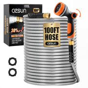 Cesun front view of metal garden hose showing durable construction and easy handling