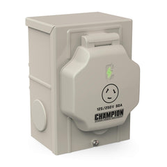 Champion inlet box front view showing weatherproof enclosure and secure access