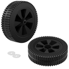 Charbrofire front view of two 7 inch wheels showing product package and convenience