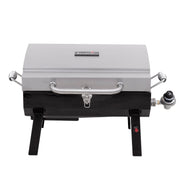 Charbroil front view showing stainless steel finish and portability benefit