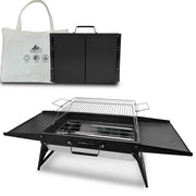 Charmline front view folded grill showing compact portability and easy carry benefit