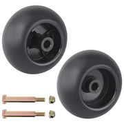 CheeMuii front view of two 5-inch deck wheels showing hardware and kit benefits