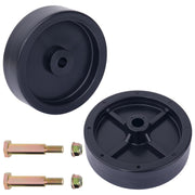 CheeMuii front view of 2-pack deck wheels showing packaging and included bolts
