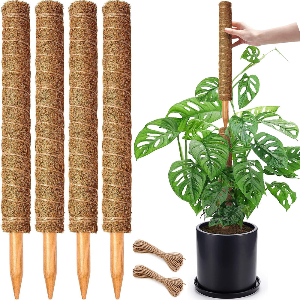CHIAFFI front packaging showing four 18-inch moss poles and included jute rope benefits organization