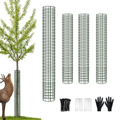 chicarry front pack showing four metal tree guards and accessories protecting saplings