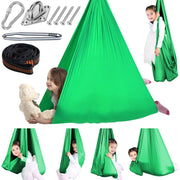 Chihee front view of the sensory swing showing cocoon shape and secure straps for calming play