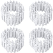 Chinco front view of four white picket fence pieces showing neat packaging and benefit of ready-to-use set