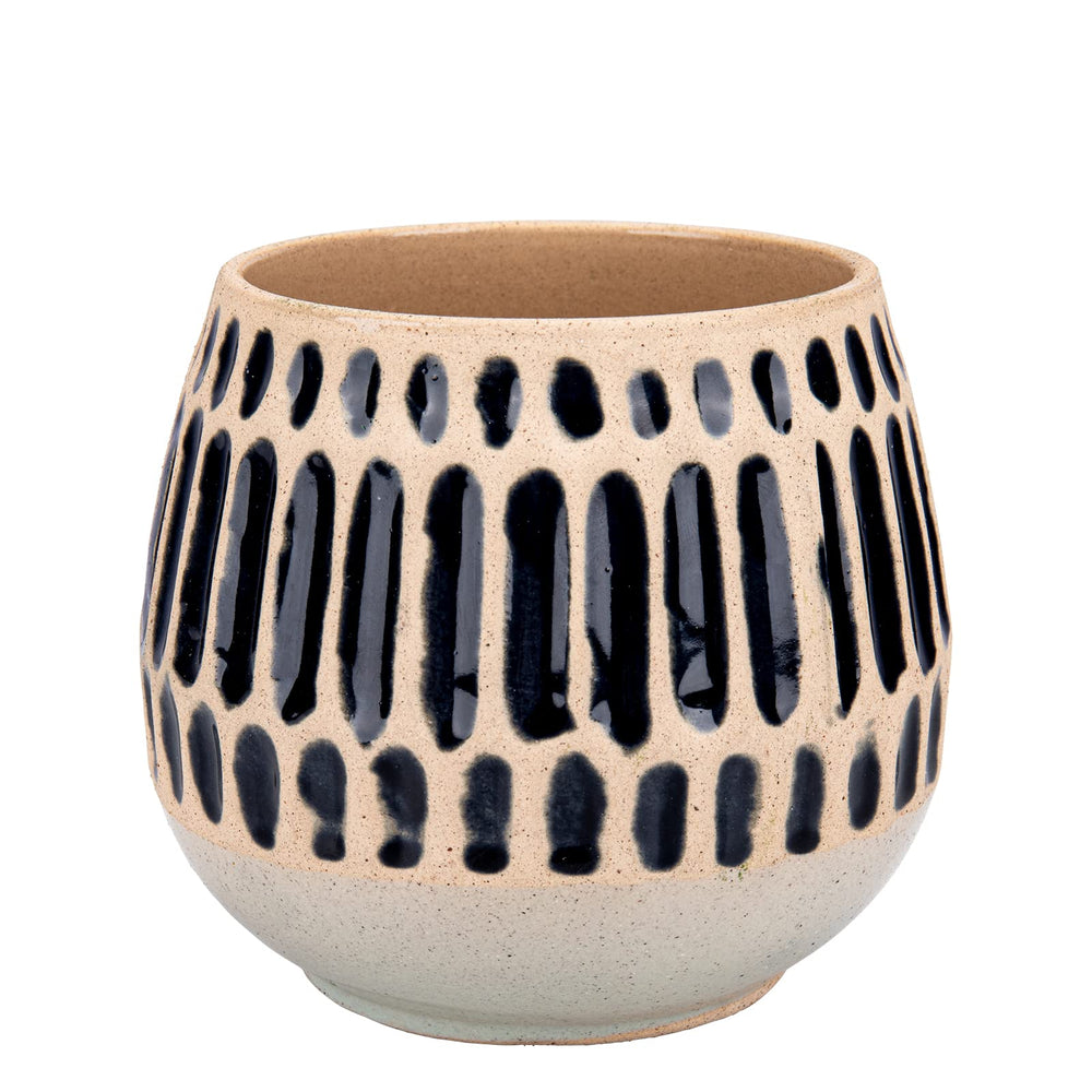 Chonsun planter front view showing blue stripe and modern look, enhances décor