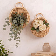 Chumia front view of both wicker wall baskets showing boho decor benefit